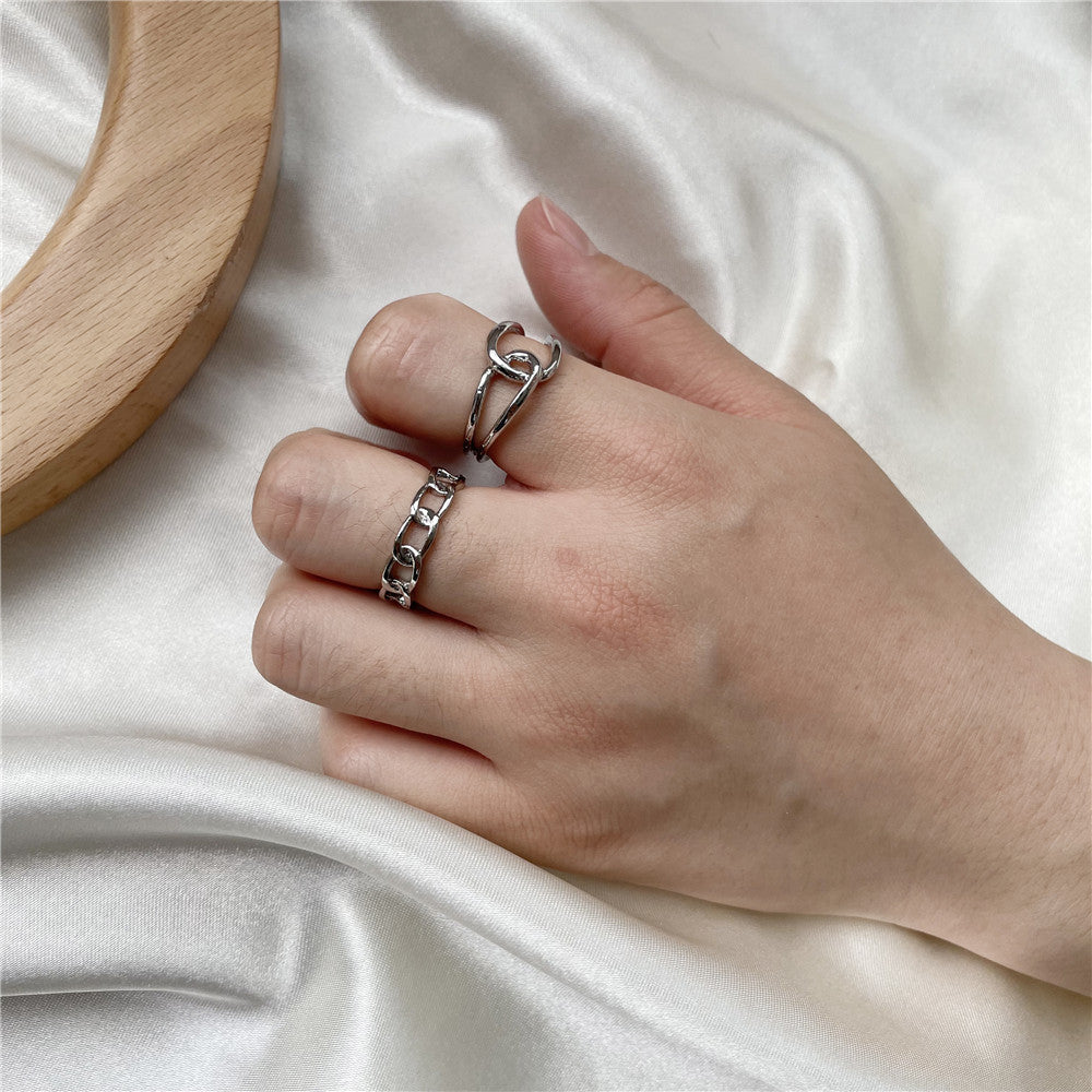 Minimalist Geometric Round Plated Alloy Ring Set