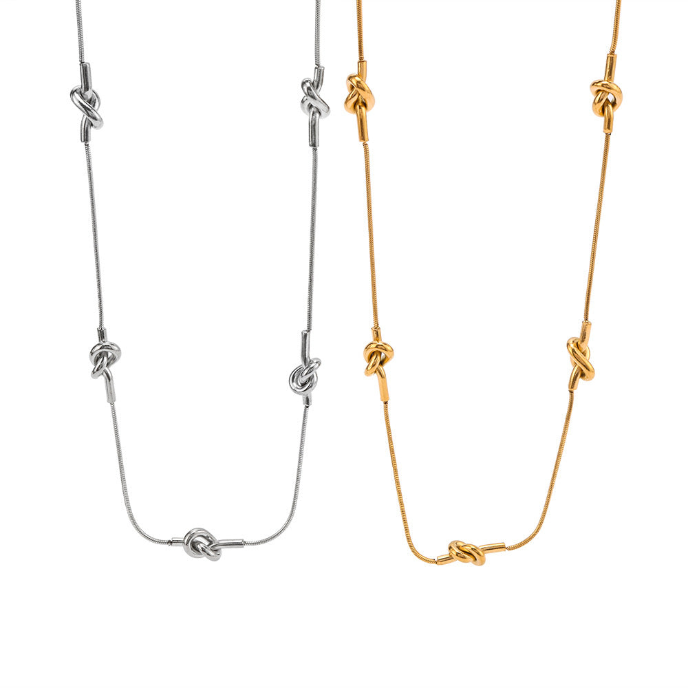 Asymmetrical Geometric Knot Stainless Steel Necklace with 18K Gold Plating for Women