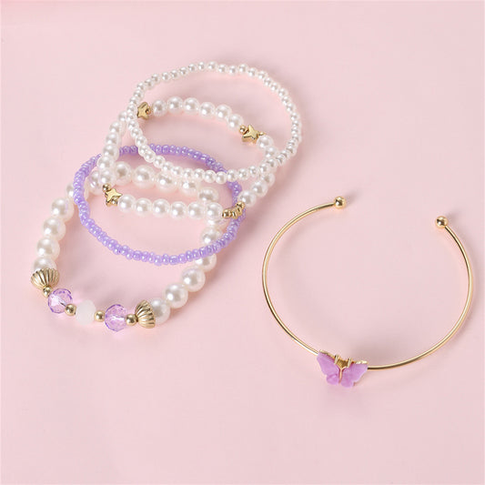 Set di braccialetti in resina a forma di farfalla, in stile minimalista, per bambini con accenti di perle, collezione di accessori da polso freschi e affascinanti