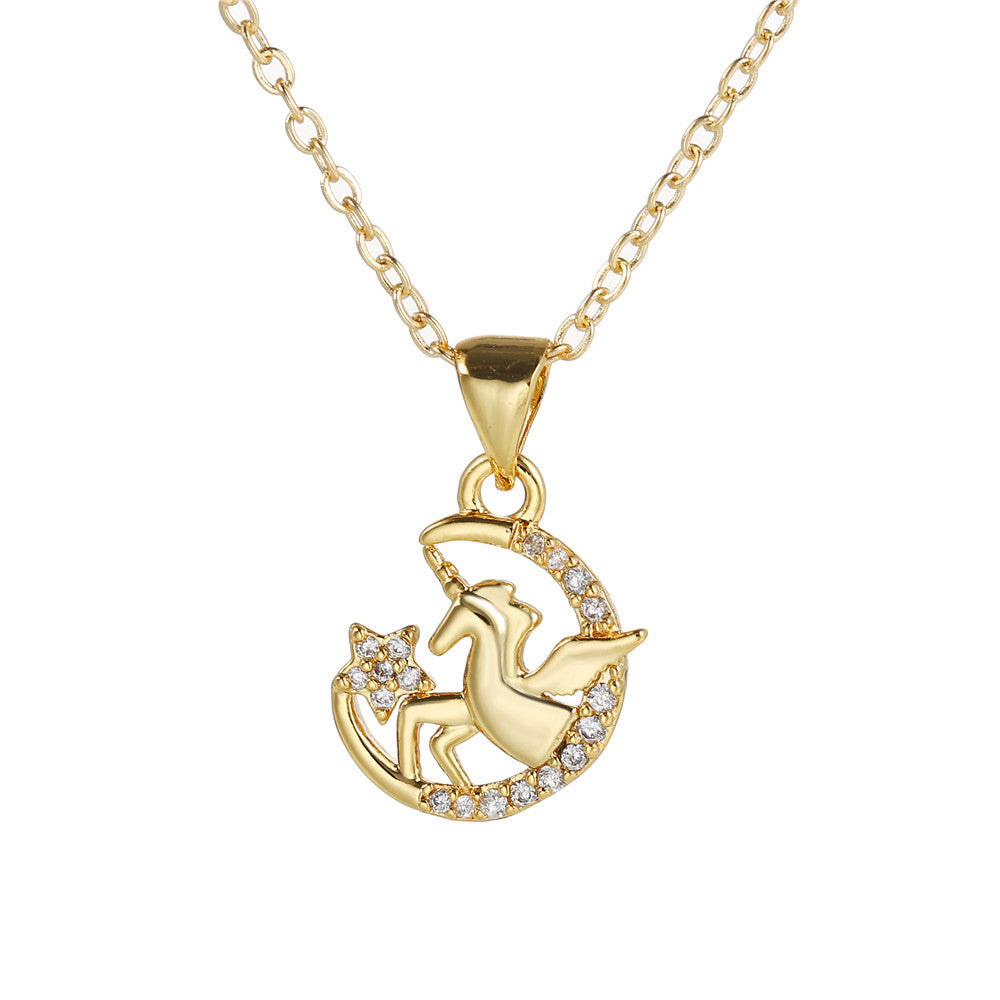 Casual Geometric Moon Sun Floral Brass Glass Cubic Zirconia Necklace Ball Chain Unisex