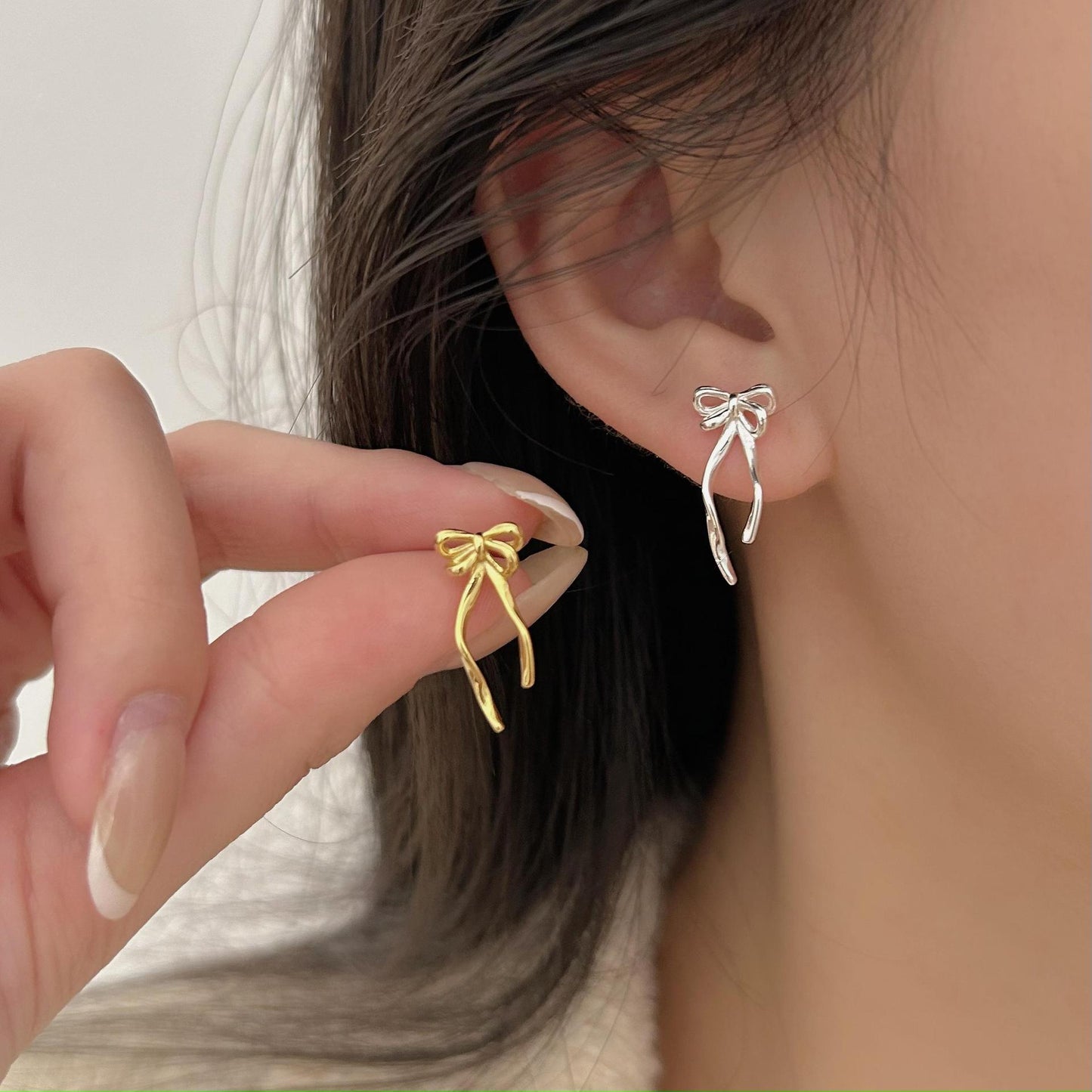 Minimalist Bowknot Earrings in 925 Sterling Silver with Plated Finish for Women