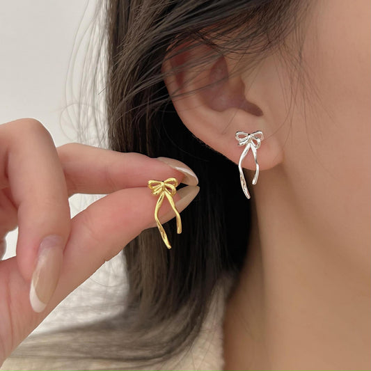 Minimalist Bowknot Earrings in 925 Sterling Silver with Plated Finish for Women