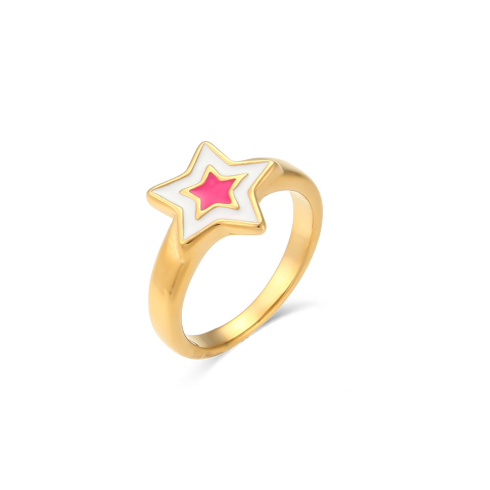 Minimalist Bohemian Star-Shaped Stainless Steel Ring for Women with Enamel Finish and Geometric Design