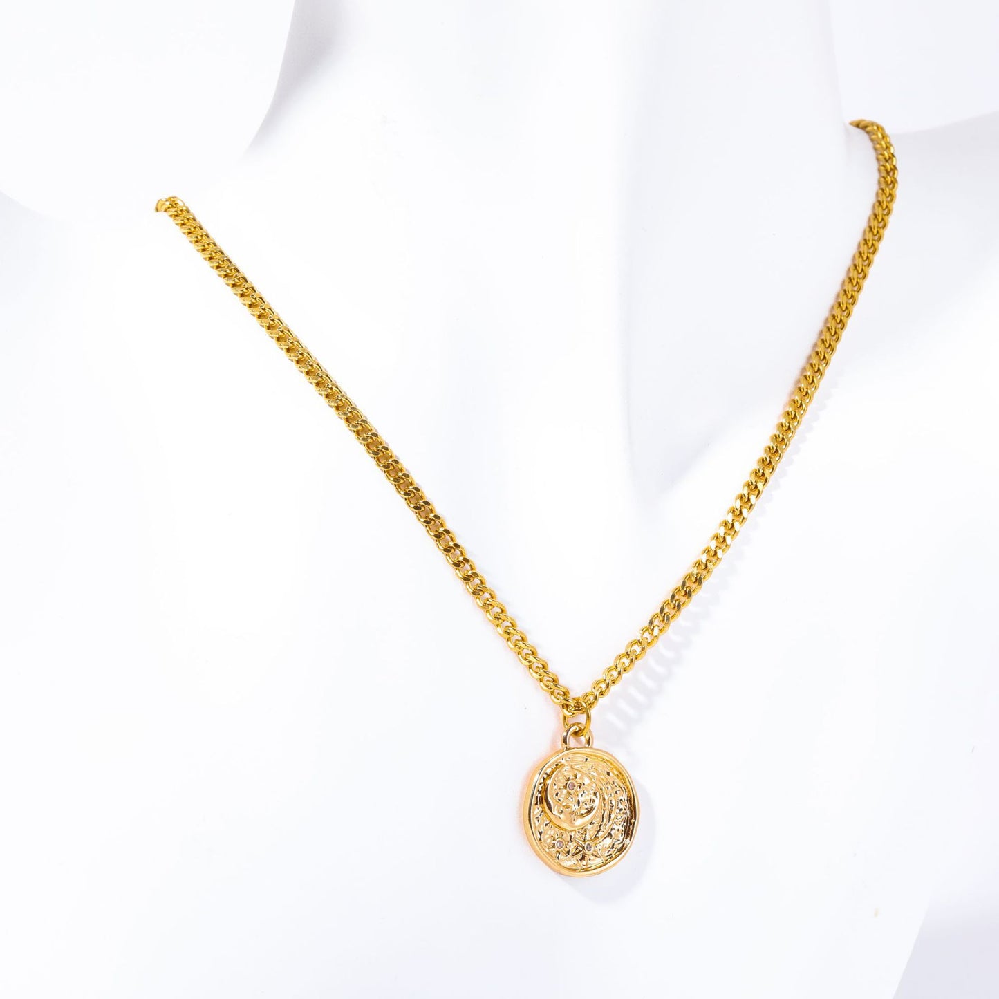 Minimalist Crescent Moon Pendant Necklace in Titanium Steel with Gold Plating, Delicate Star and Moon Motif on O-Chain for Women and Men