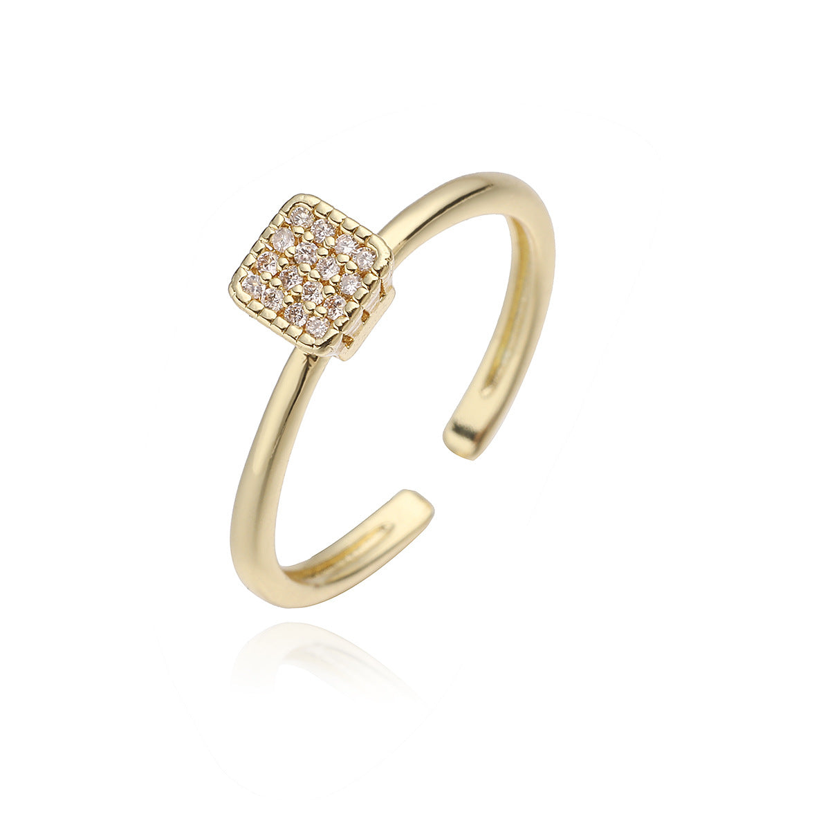 Minimalist 18K Gold Plated Brass Geometric Ring with Cubic Zirconia for Women
