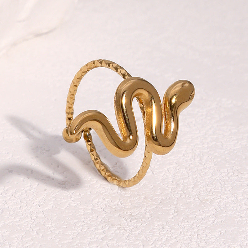 Minimalist 18K Gold Plated Stainless Steel Snake Shape Open Ring for Women