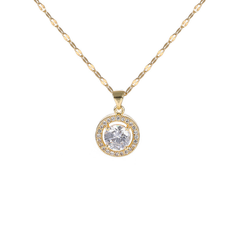 Collana girocollo rotonda alla moda in acciaio al titanio con intarsio di strass e placcatura in oro da donna