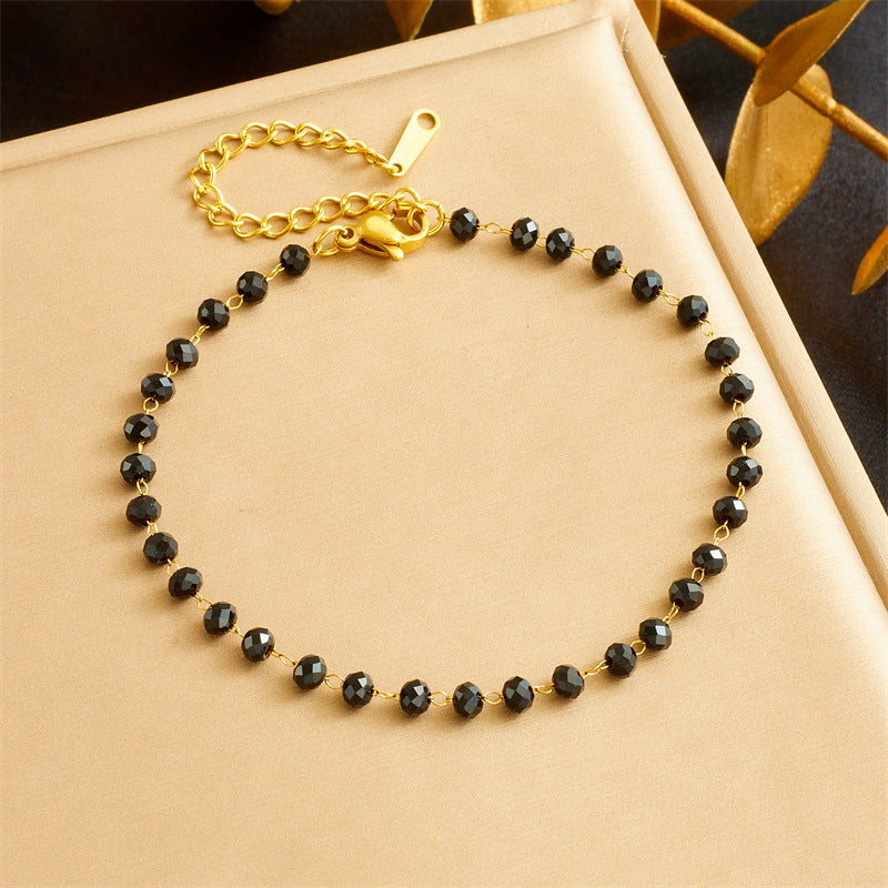 Set di collana e bracciale da donna bohémien vintage in acciaio inossidabile con perline nere in resina