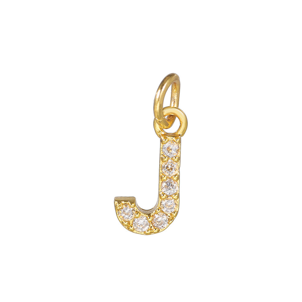 14K Gold Plated Brass Letter Pendant with Cubic Zirconia Charm Bar