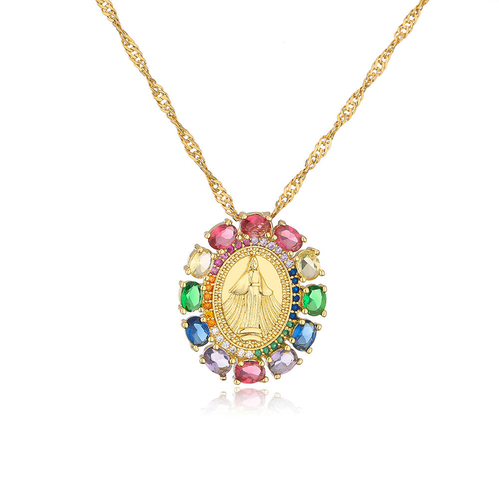 Collana con Pendente Geometrico Minimalista da Donna, Base in Rame Placcato Oro 18K e Zirconia Micro-Incastonata