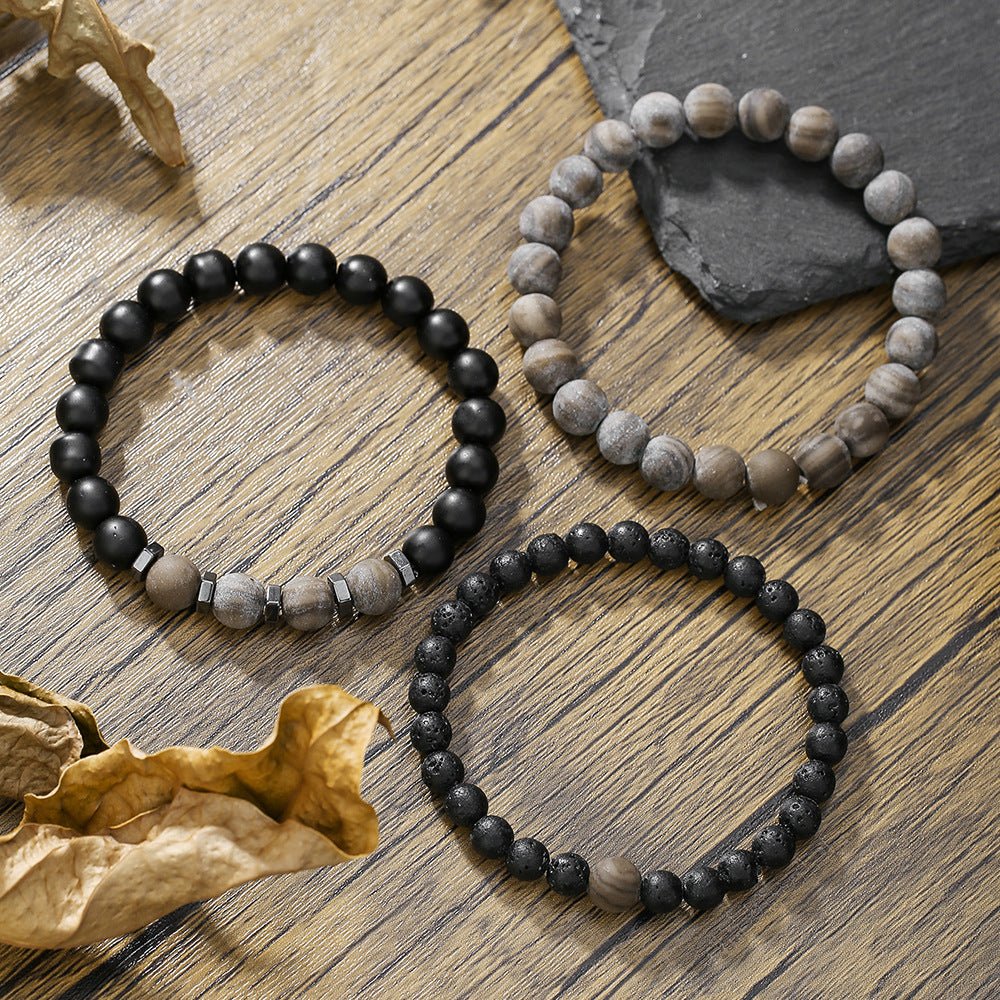 Bohemian Style Black Obsidian and Tiger Eye Beaded Stretch Bracelet for Women and Men