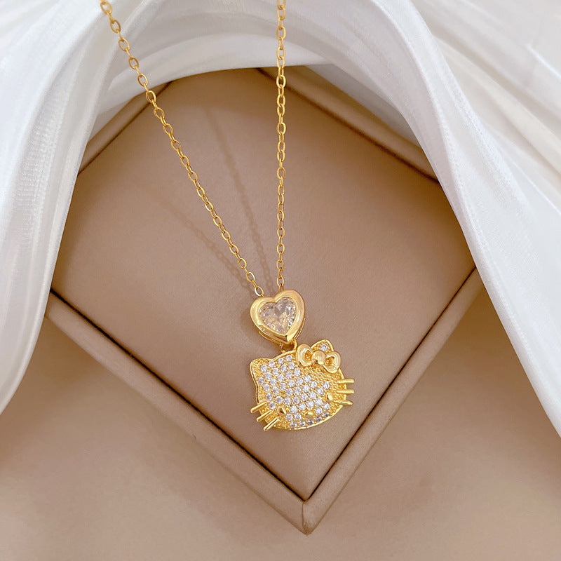Collar con colgante de lujo Corazón Geométrico de diamantes de imitación en acero de titanio inoxidable para cadena unisex
