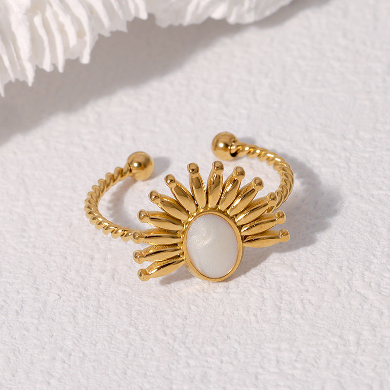 Anello da donna regolabile in acciaio inossidabile con placcatura, con design geometrico e stile vintage