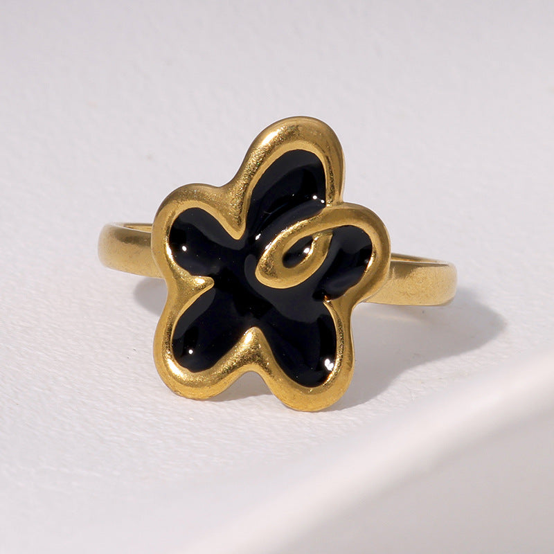 Minimalist Floral Open Ring 18K Gold Plated Stainless Steel Fashion Jewelry for Women