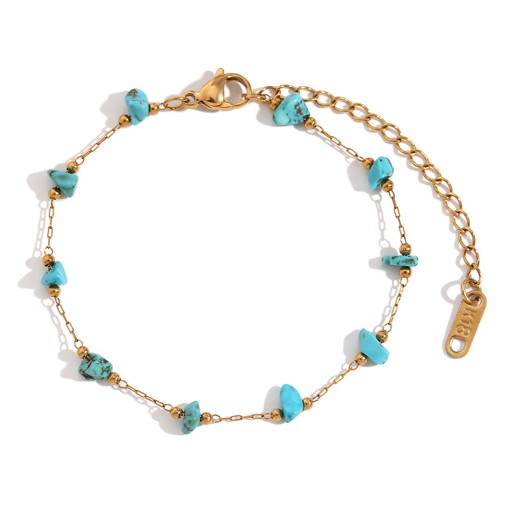 Collana da donna alla moda in acciaio inossidabile con forma geometrica, placcatura in oro 18 carati e intarsio in turchese