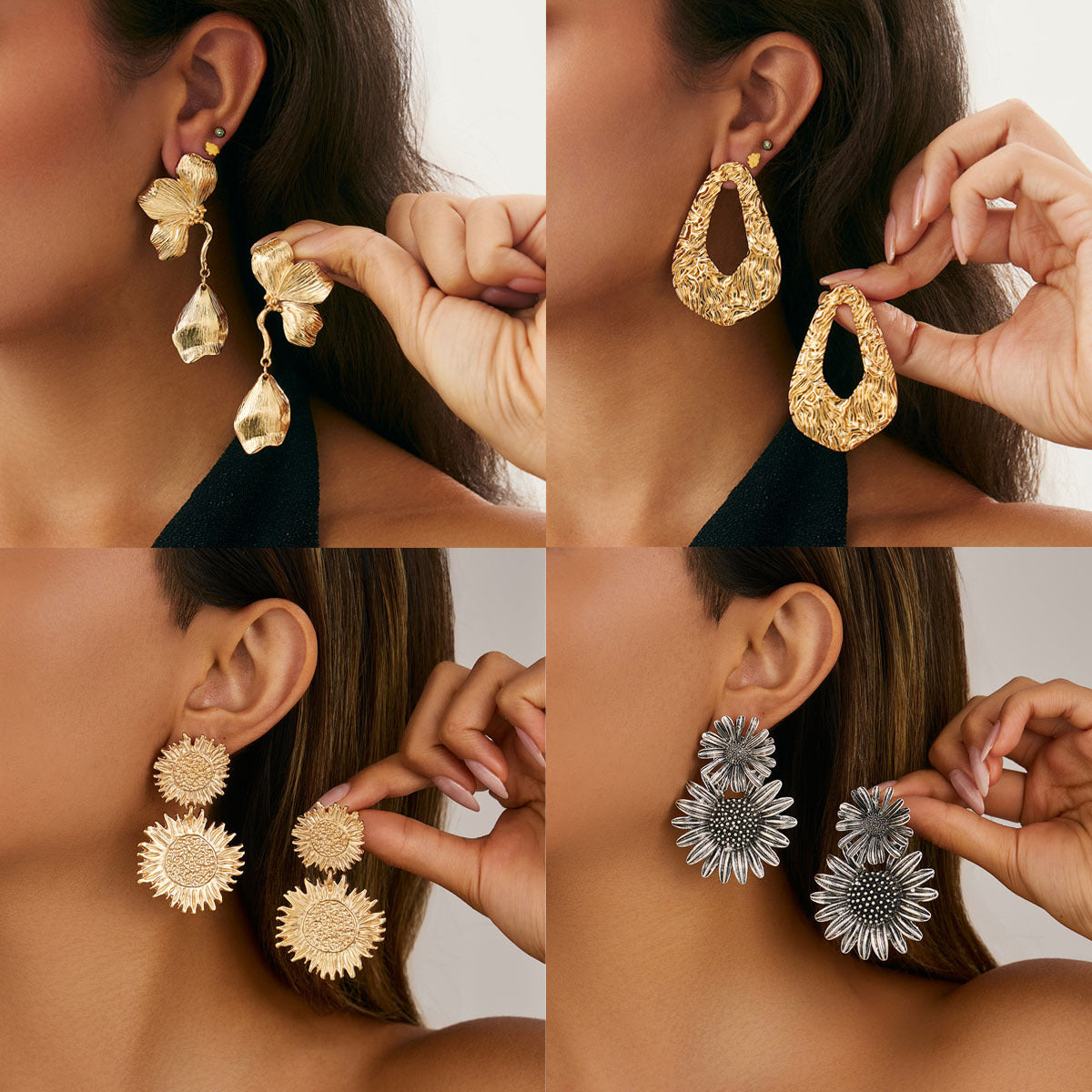 Elegant Alloy Plated Sunflower Floral Earrings for Women