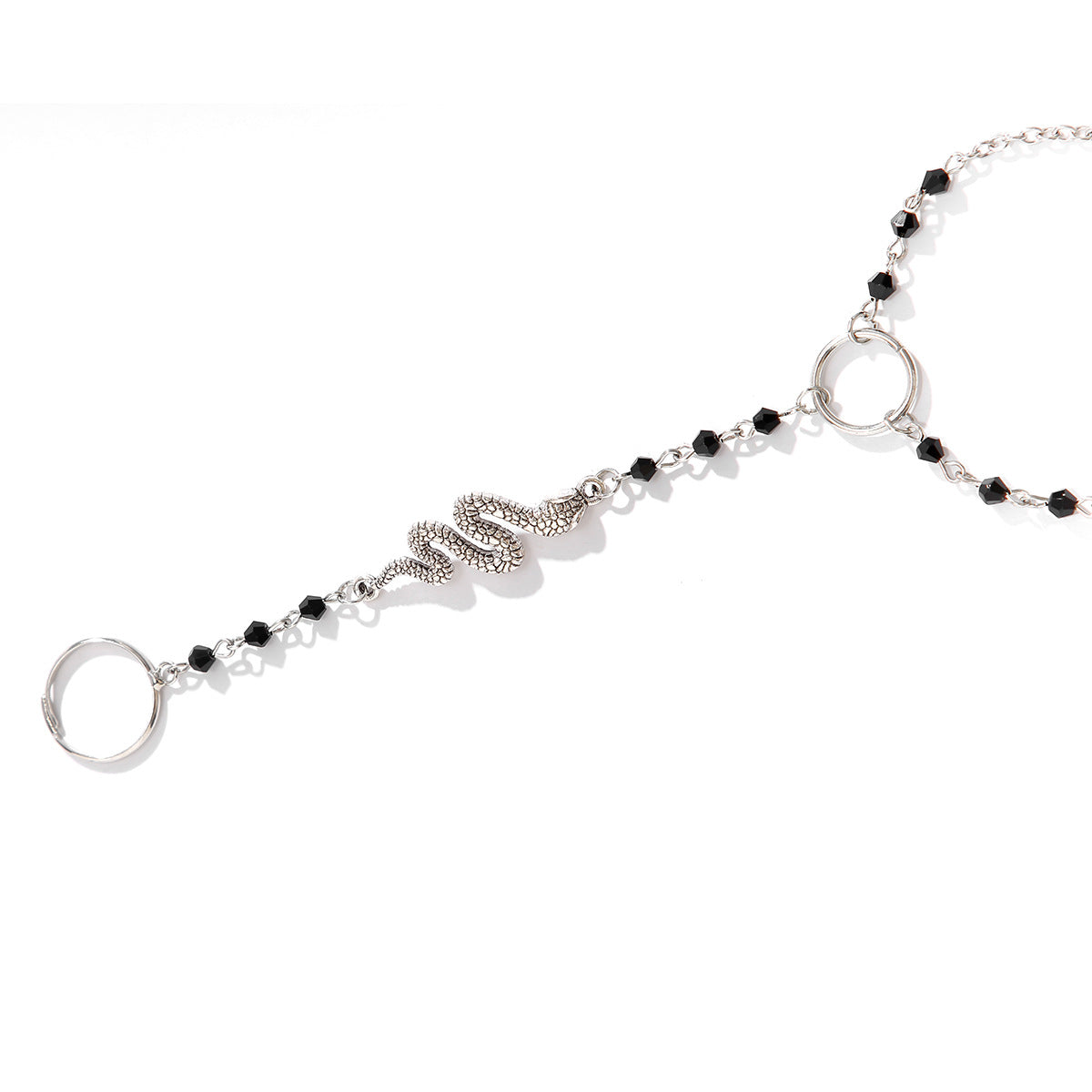 Punk Hip-hop Snake Shape Crystal Inlay Plated Alloy Snake Chain Hand Bracelet for Women