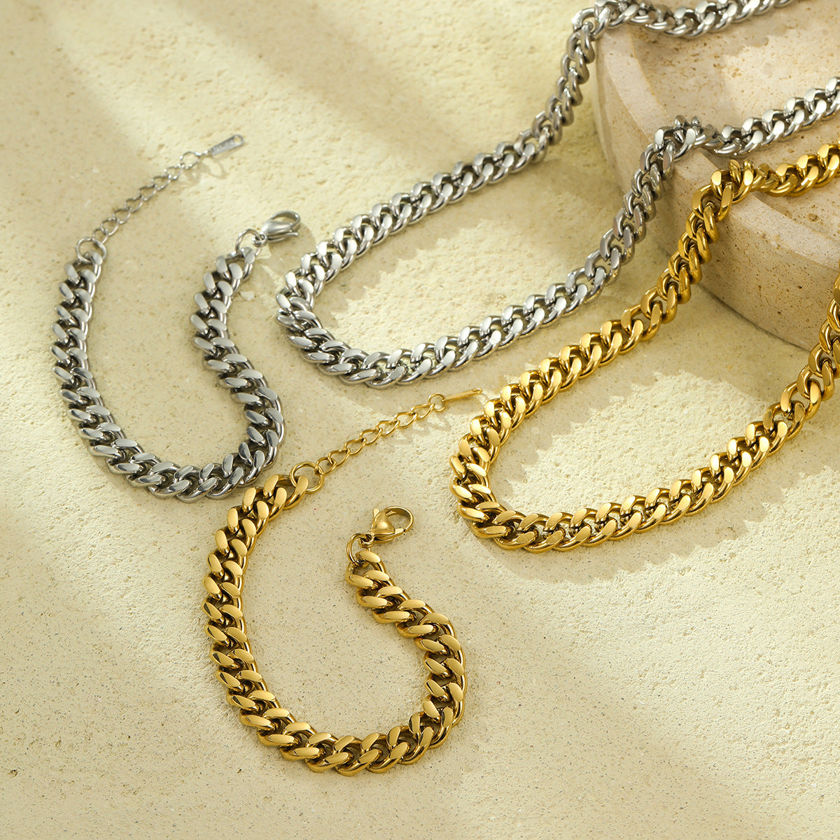 Moda OL Acero Inoxidable Chapado en Oro de 18K Grueso Cadena Cubana Collar para Mujer