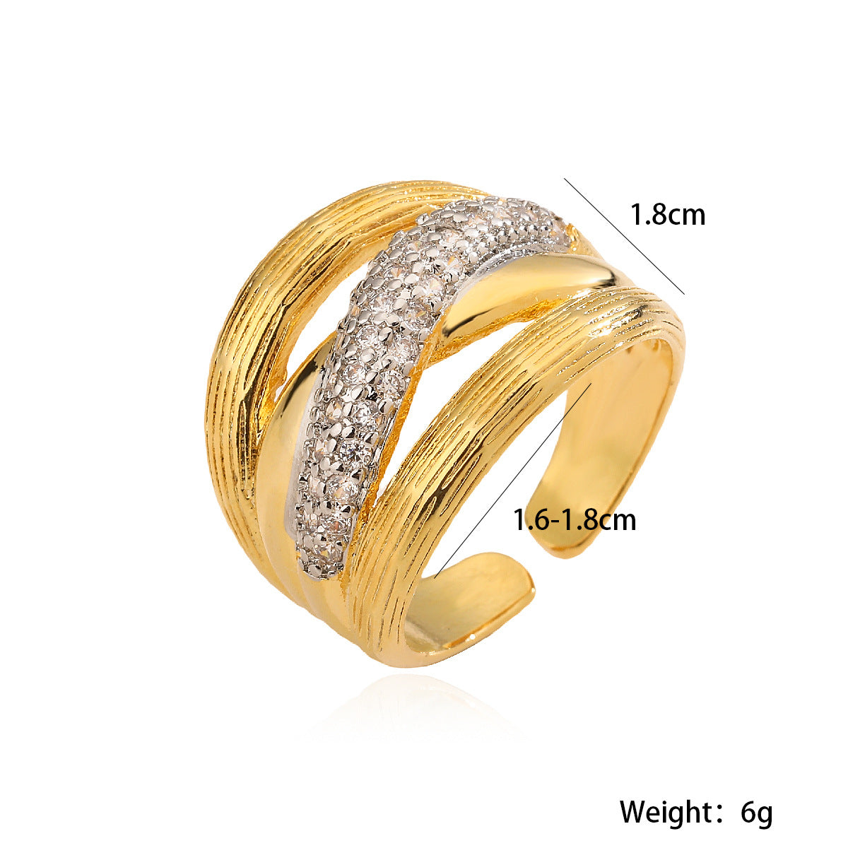Geometric Vintage-Inspired Copper Ring with 18K Gold Plating and Zircon Inlay for Women