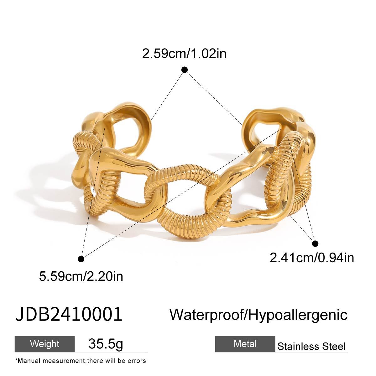Brazalete de acero inoxidable chapado en oro con diseño geométrico minimalista para mujer