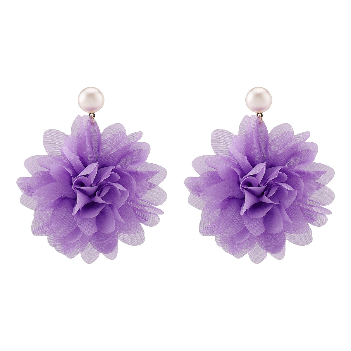 Pendientes colgantes de gasa floral dulce y perlas de imitación para mujer con diseño artesanal