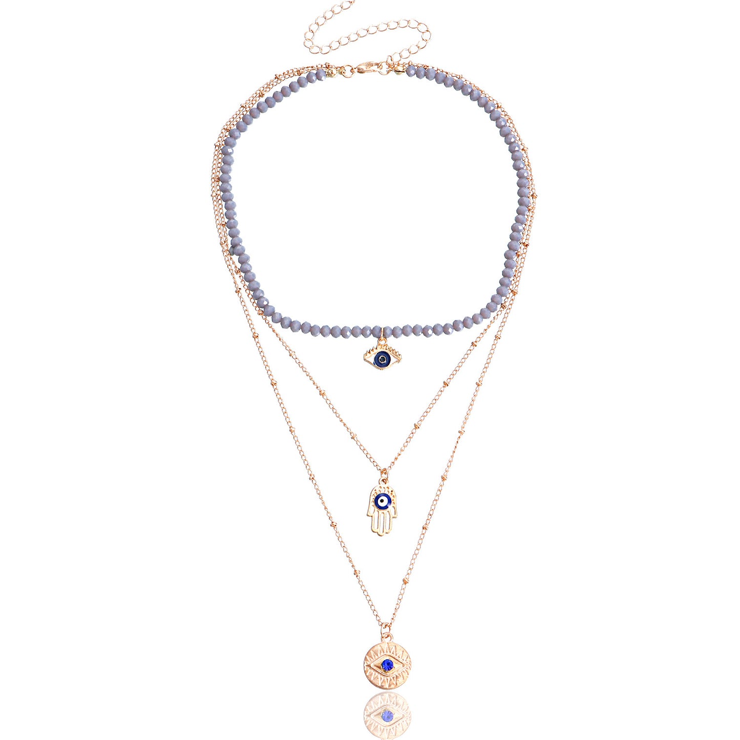 Geometric Blue Evil Eye Pendant Necklace with Rhinestone Inlay and Gold Plated Alloy for Women