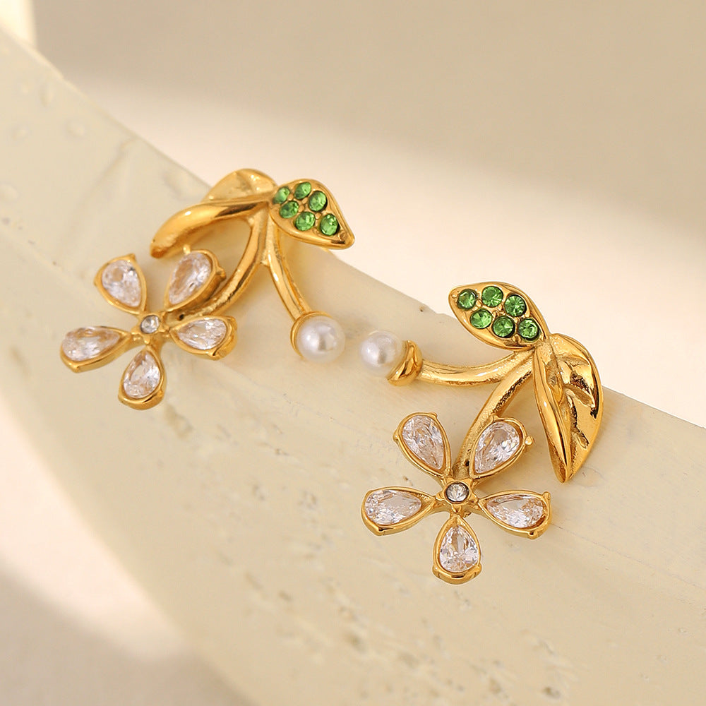 Eleganti Orecchini a Lobo Floreali in Acciaio Inossidabile con Placcatura in Oro 18K da Donna, Minimalisti e di Tendenza