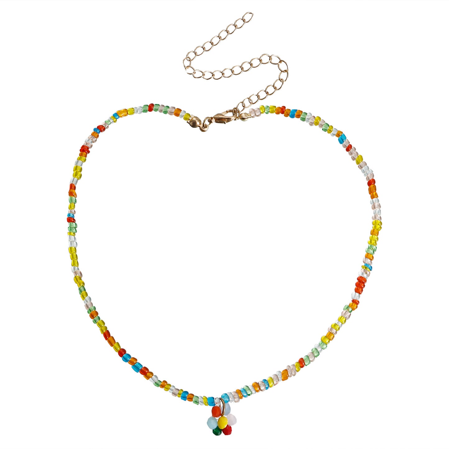 Minimalist Geometric Woven Beaded Necklace with Colorful Transparent Miyu Beads and Heart Pendant for Women