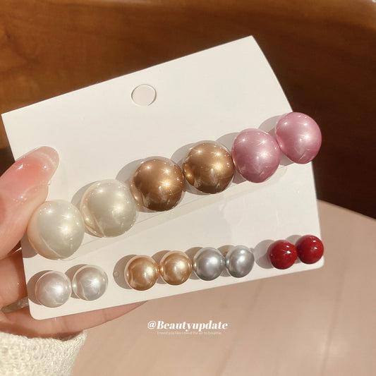 Elegant French Retro Style Round Pearl Stud Earrings with Gold Plated Steel Posts for Women