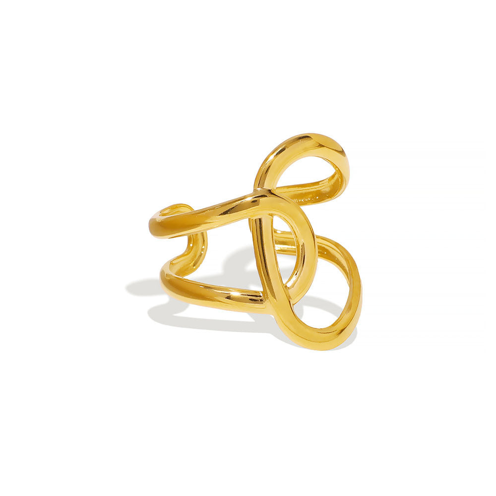 Anello asimmetrico geometrico in acciaio inossidabile placcato oro 18 carati, design avvolgente contemporaneo unisex