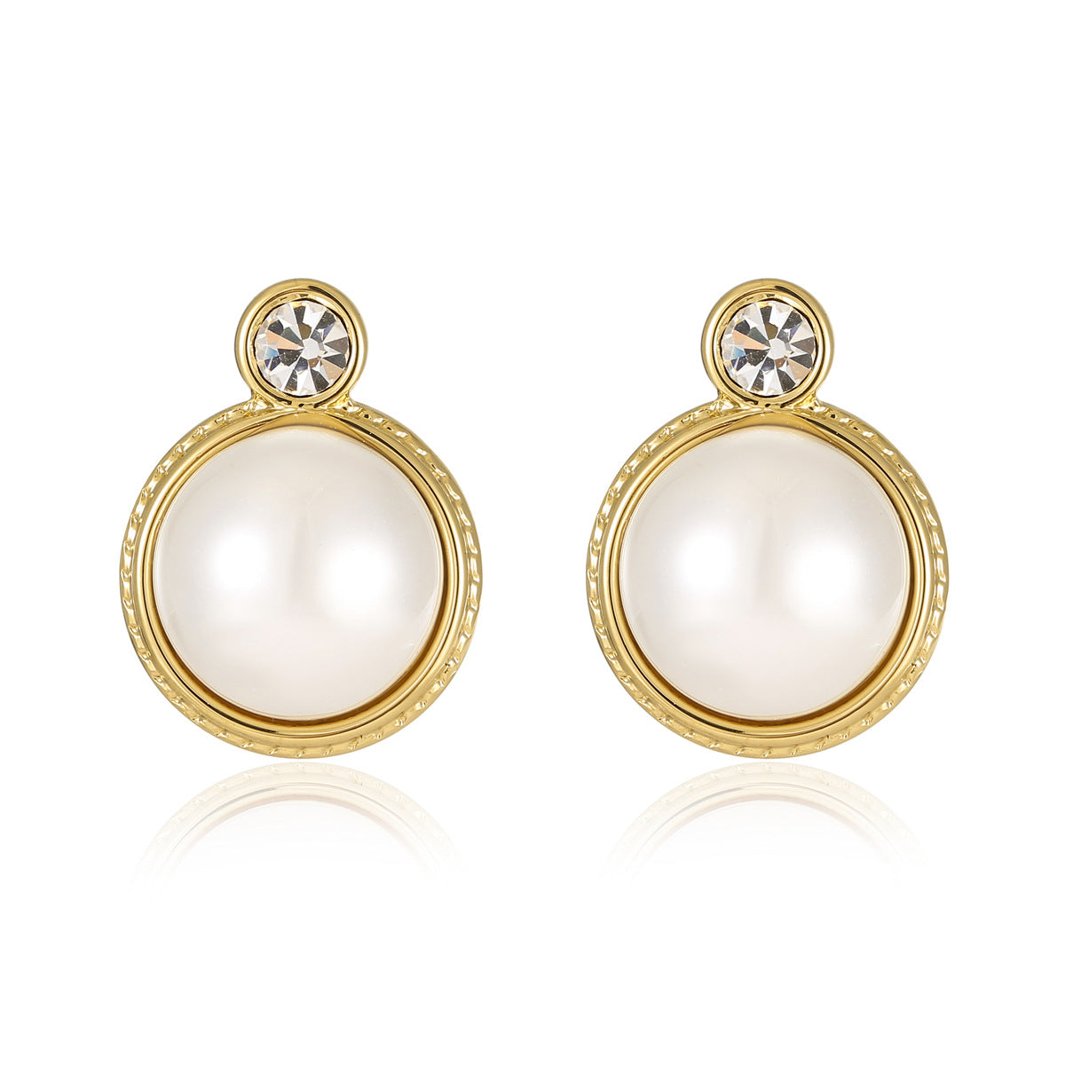 Pendientes de perla redondos geométricos estilo vintage en acero inoxidable con baño de oro para mujer