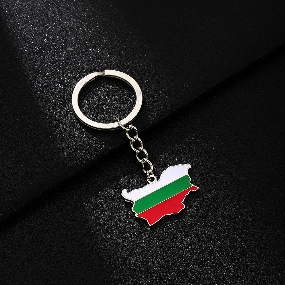 Llavero Vintage de Acero Inoxidable Esmaltado Estilo Étnico con Mapa de Bulgaria y Bandera