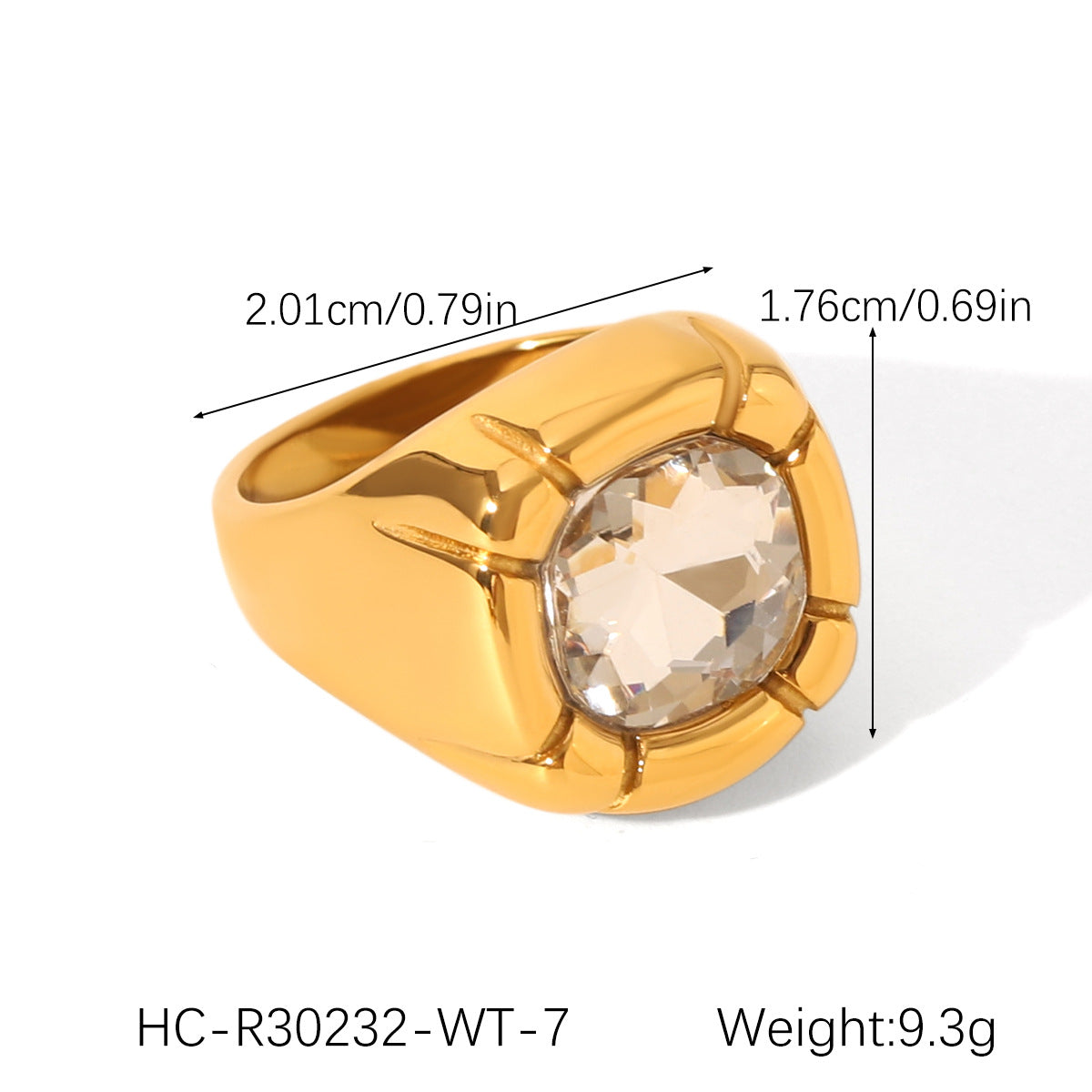 Ins Style Geometric 18K Gold Plated Stainless Steel Ring with Cubic Zirconia for Women