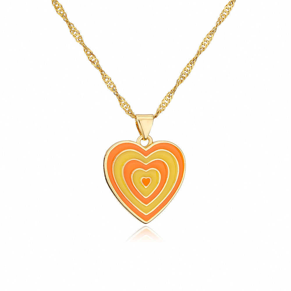 Minimalist Heart-Shaped Enamel Copper Pendant Necklace for Women with 18K Gold Plating