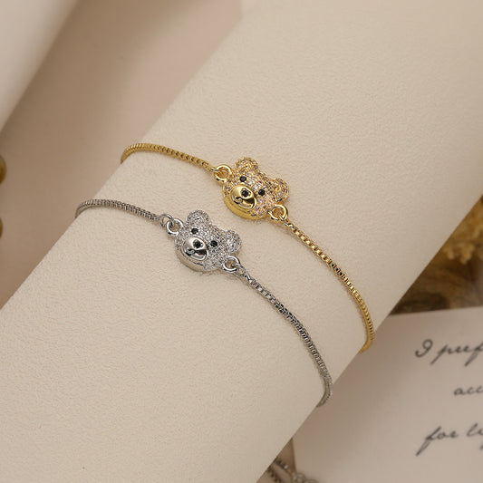 Pulsera Minimalista de Cobre con Forma de Oso, Baño de Oro e Incrustaciones de Zirconia para Mujer