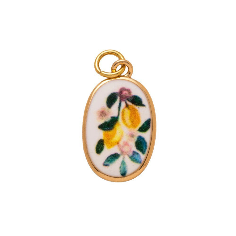 Minimalist Sweet Round Heart Floral Brass Drip Oil Plated Charm Bar Pendant