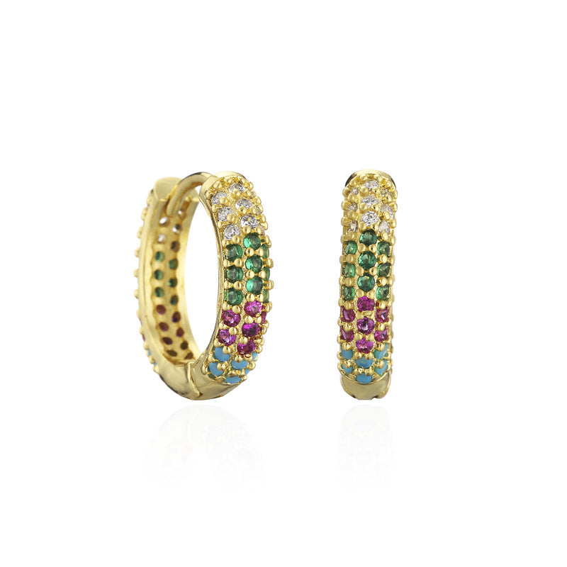 Sweet Elegant Geometric Round Gold Plated Brass Micro-inlaid Cubic Zirconia Earrings