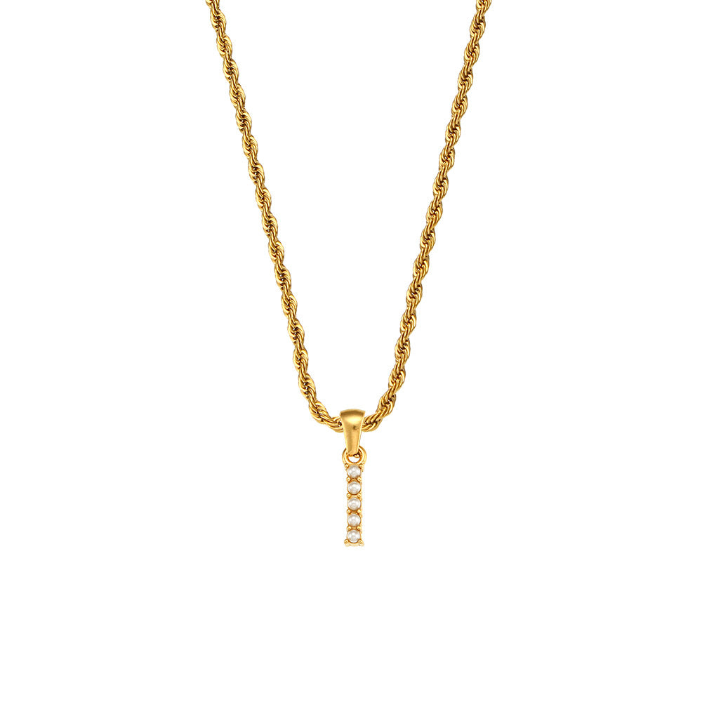 Fashionable Minimalist Letter Pendant Necklace for Women Stainless Steel Twisted Chain with 18K Gold Plating