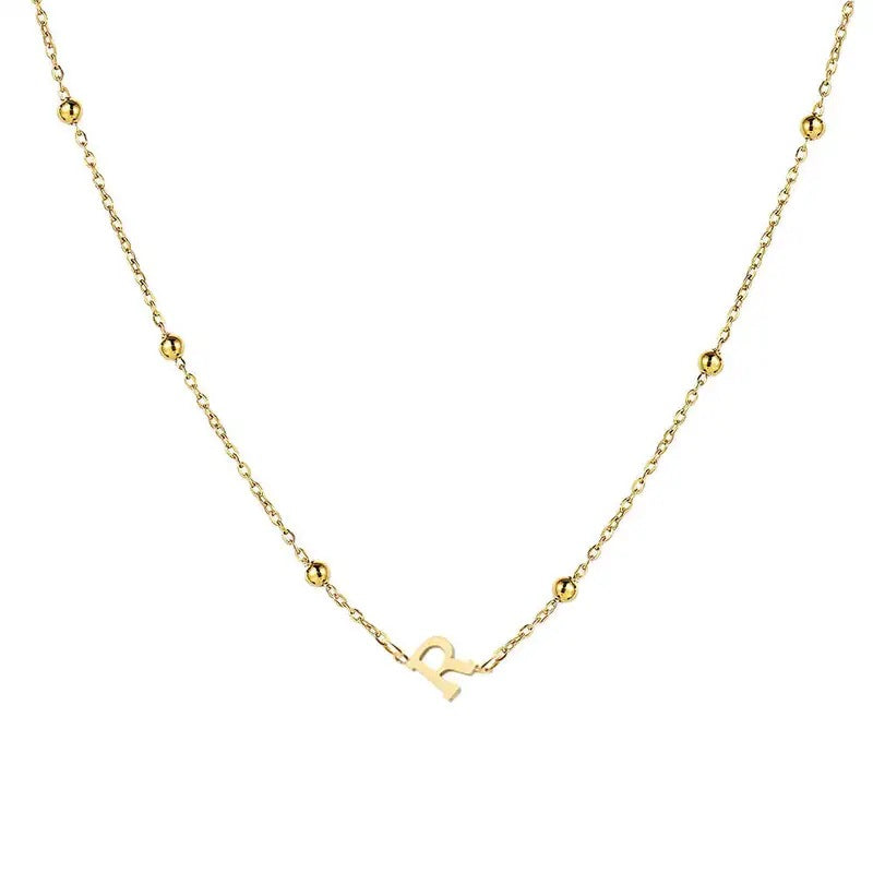 Collana con Lettera in Acciaio Inossidabile Placcato Oro Minimalista con Catena a Sfera