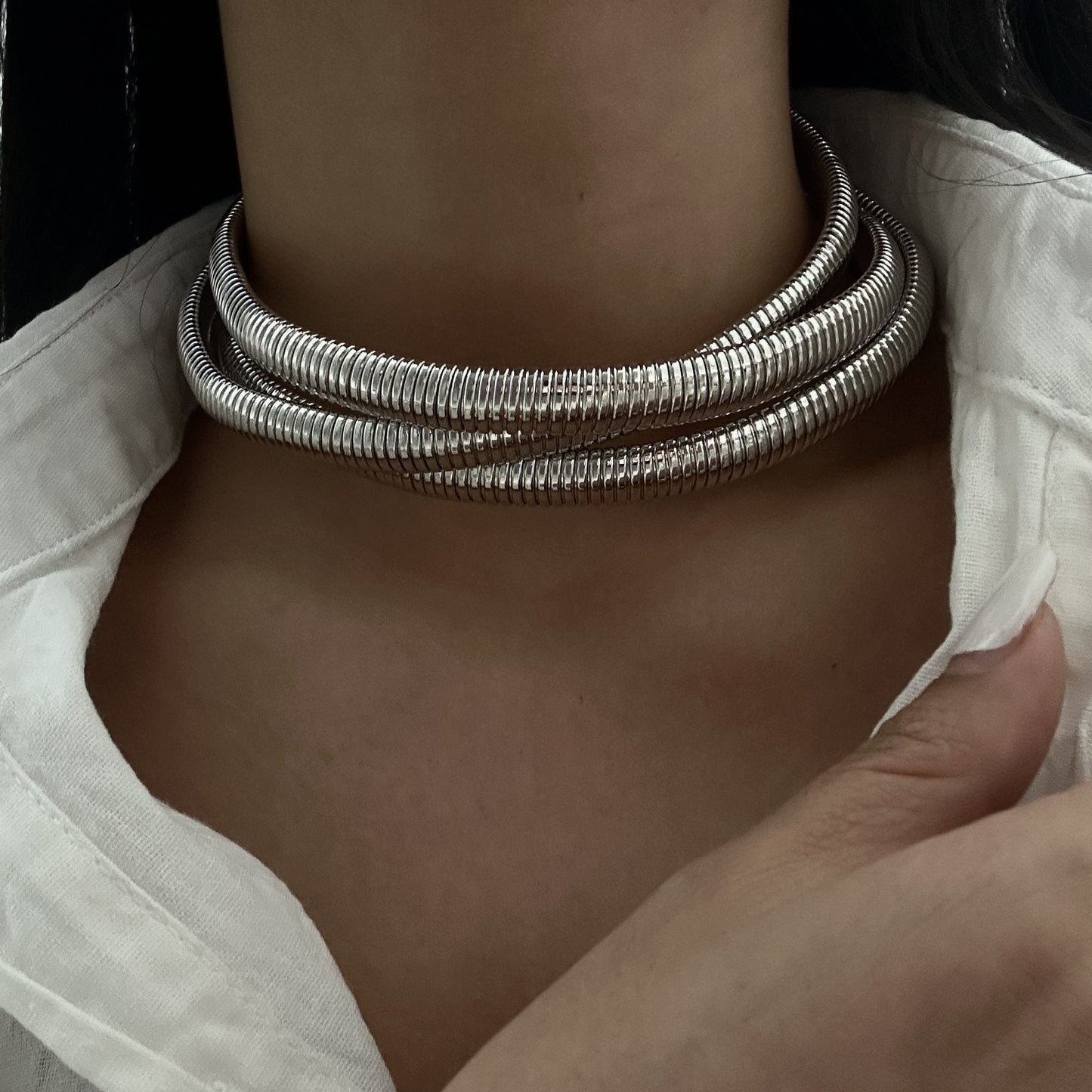 Minimalist Geometric Alloy Stainless Steel Snake Chain Choker Necklace for Women