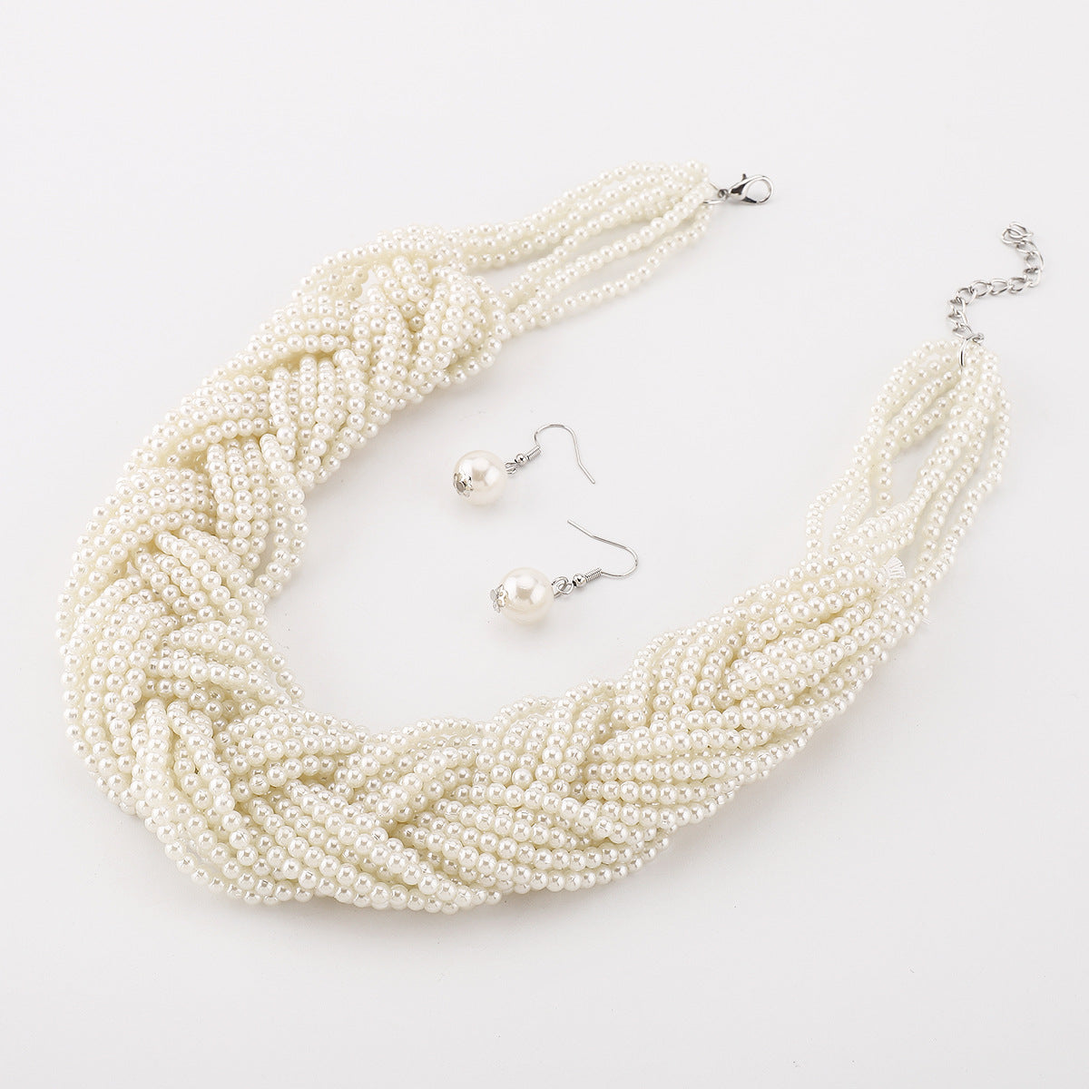 Set Collana con Perle Stile Vintage Francese con Orecchini per Donne Gioielli Fatti a Mano con Perle Acriliche
