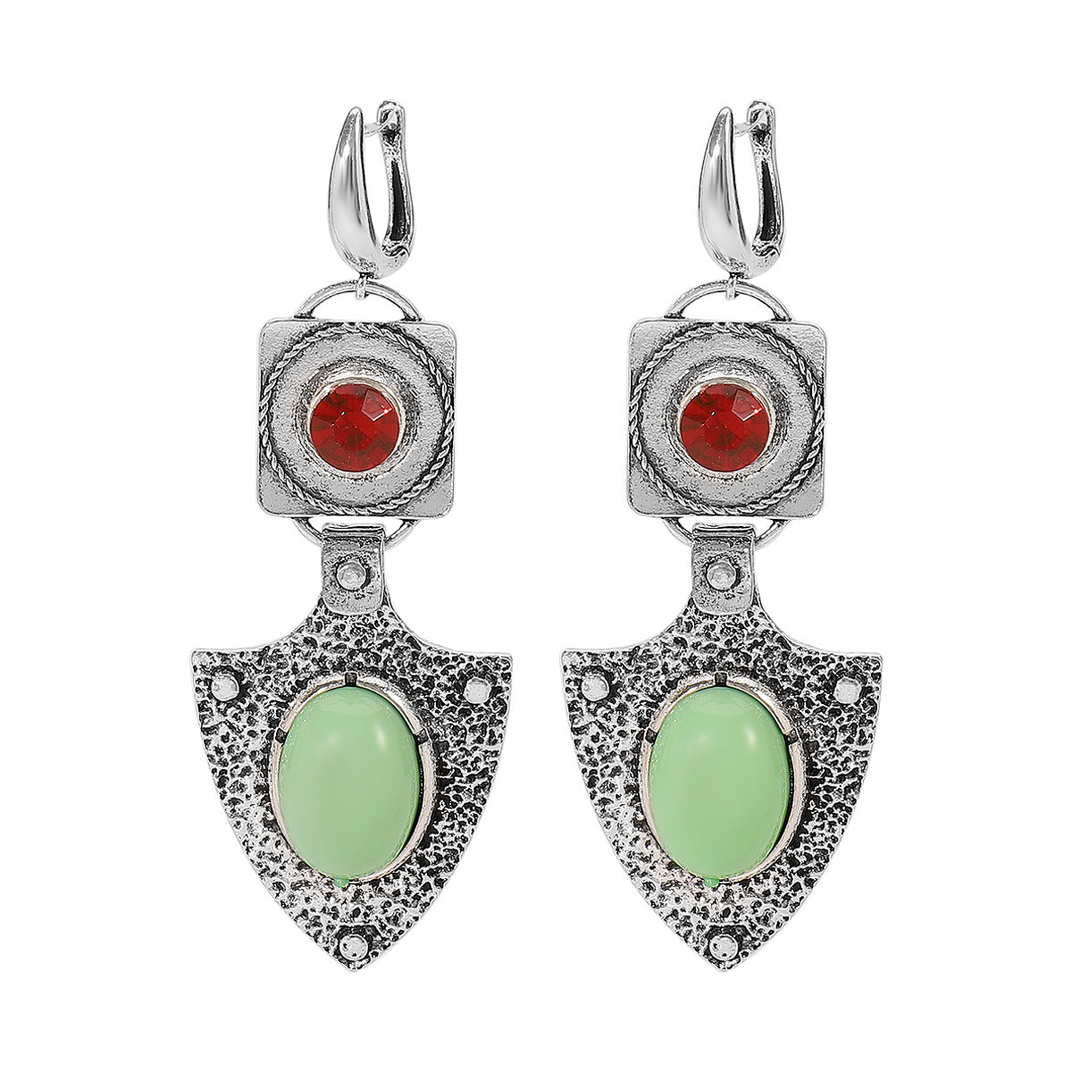 Pendientes vintage de aleación con diseño geométrico étnico e incrustaciones de diamantes de imitación con colgante de cruz para mujer