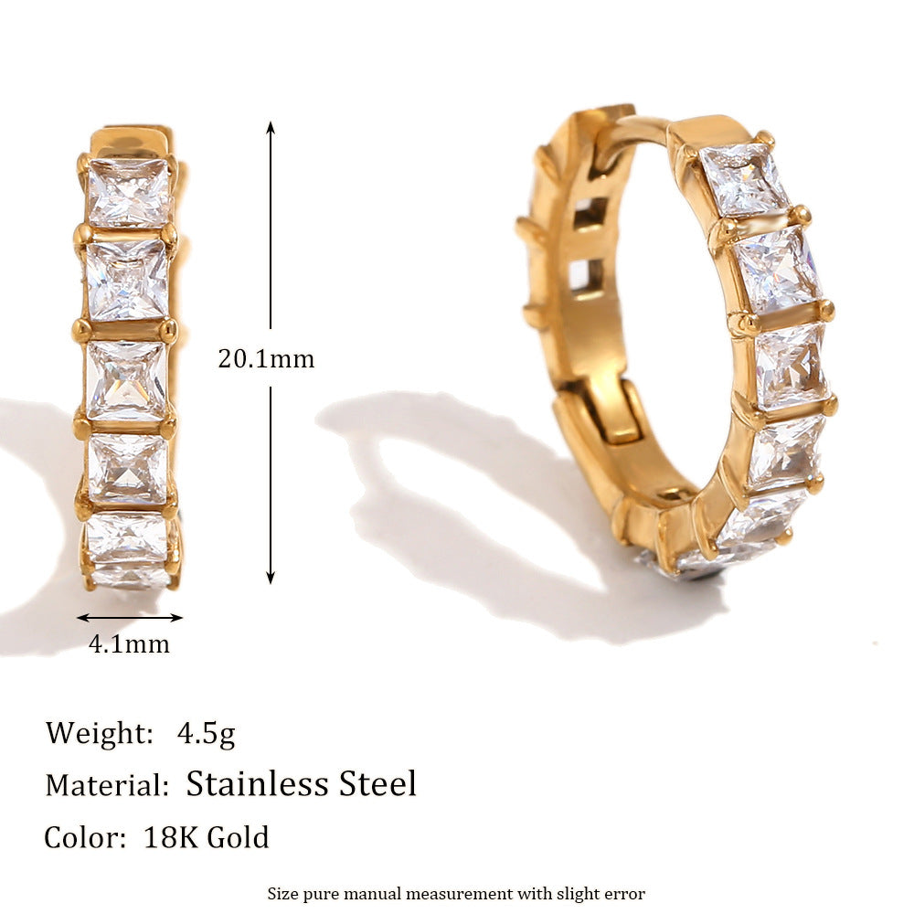 Minimalist Elegant Geometric Stainless Steel Gold Plated Rhinestone Hoop Earrings for Women