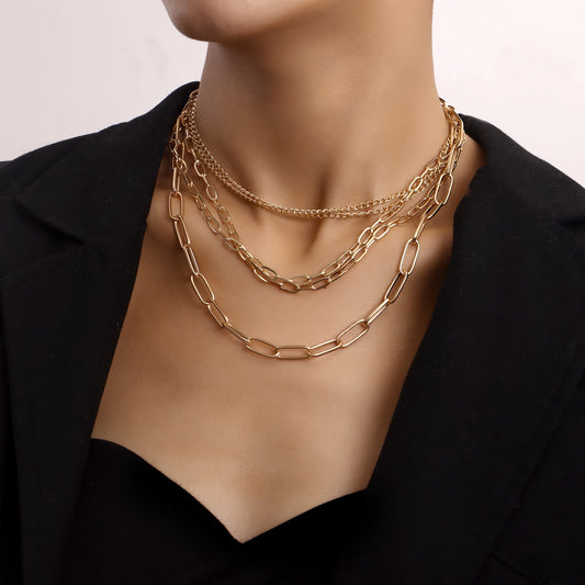 Collar con colgante geométrico vintage para mujer con cadena de aleación chapada en oro y diseño de eslabones ondulados