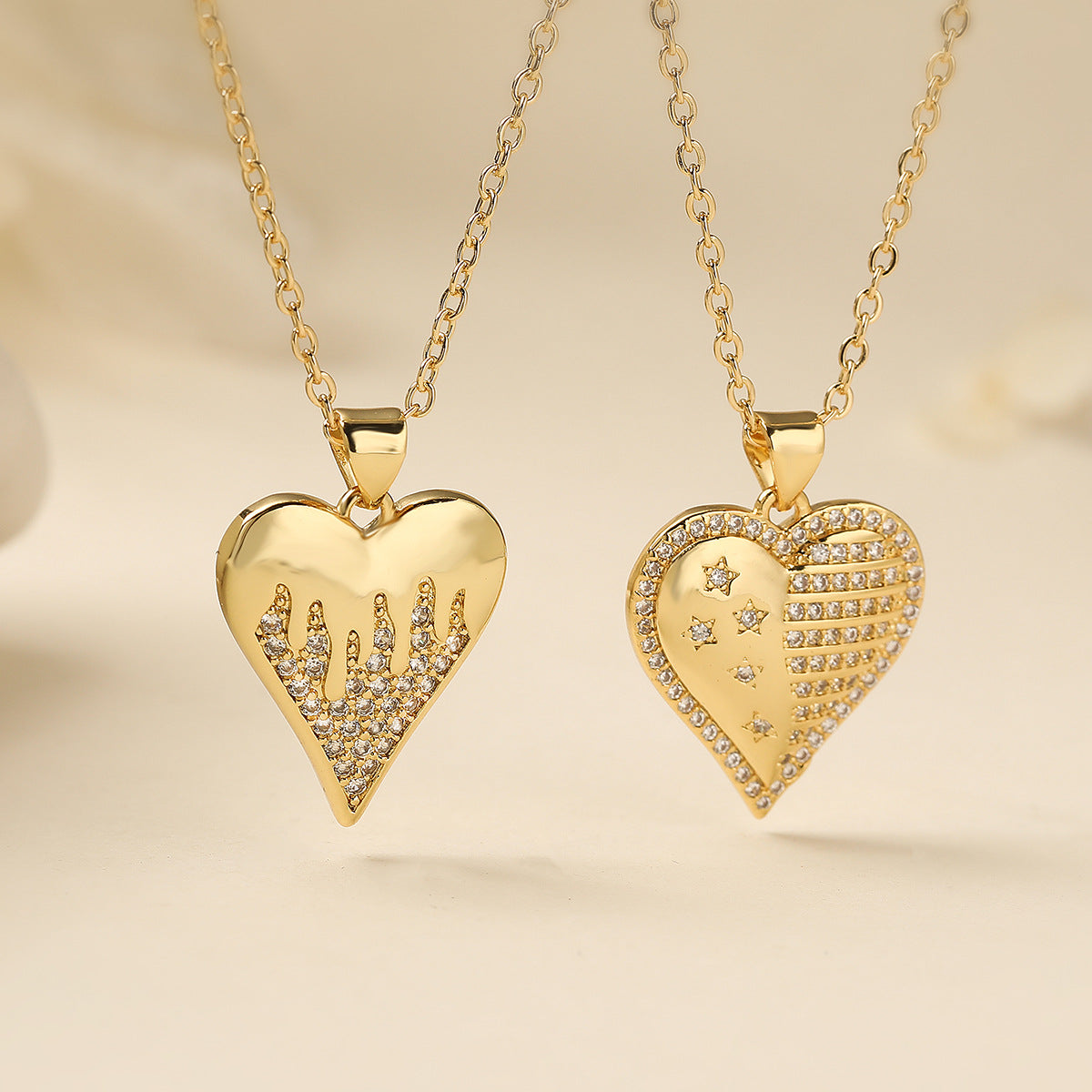 Minimalist Gold Plated Brass Heart Necklace with Cubic Zirconia for Women