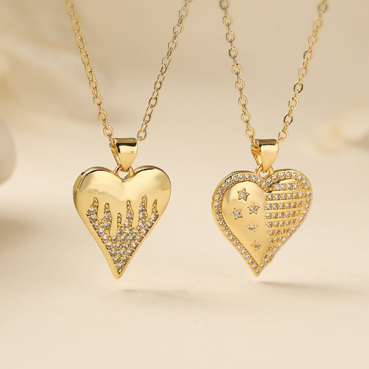 Minimalist Gold Plated Brass Heart Necklace with Cubic Zirconia for Women