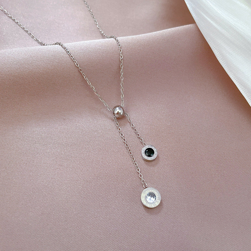 Minimalist Titanium Steel Geometric Pendant Necklace for Women with Adjustable Extension Chain and Floral Motif Design