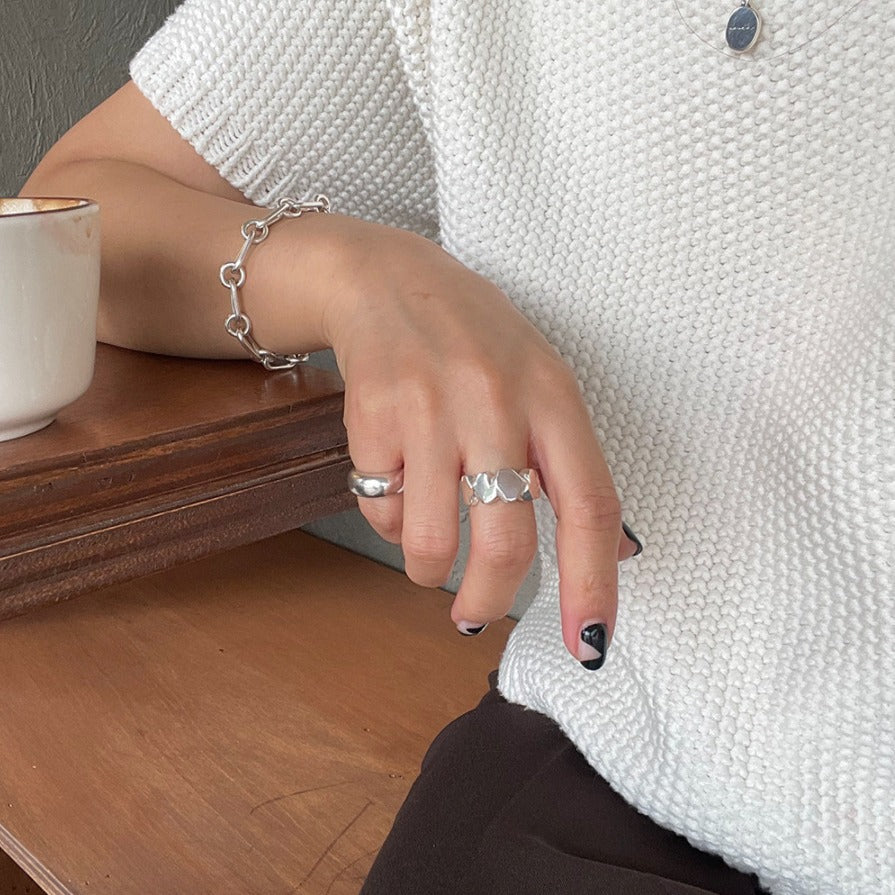 Anello aperto minimalista da donna in argento sterling 925 con gemma intarsiata geometrica
