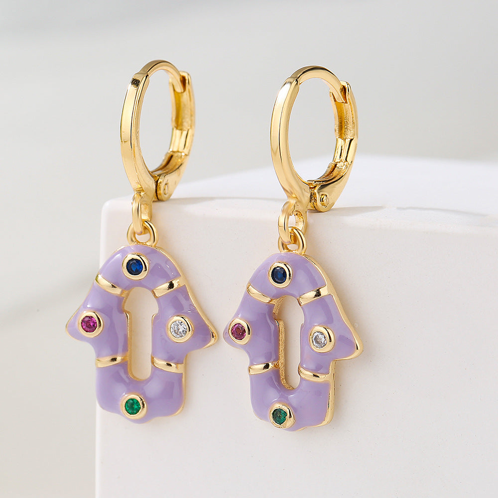 Orecchini bohémien geometrici da donna con base in rame placcata in oro 18K e zirconia incastonata con smalto