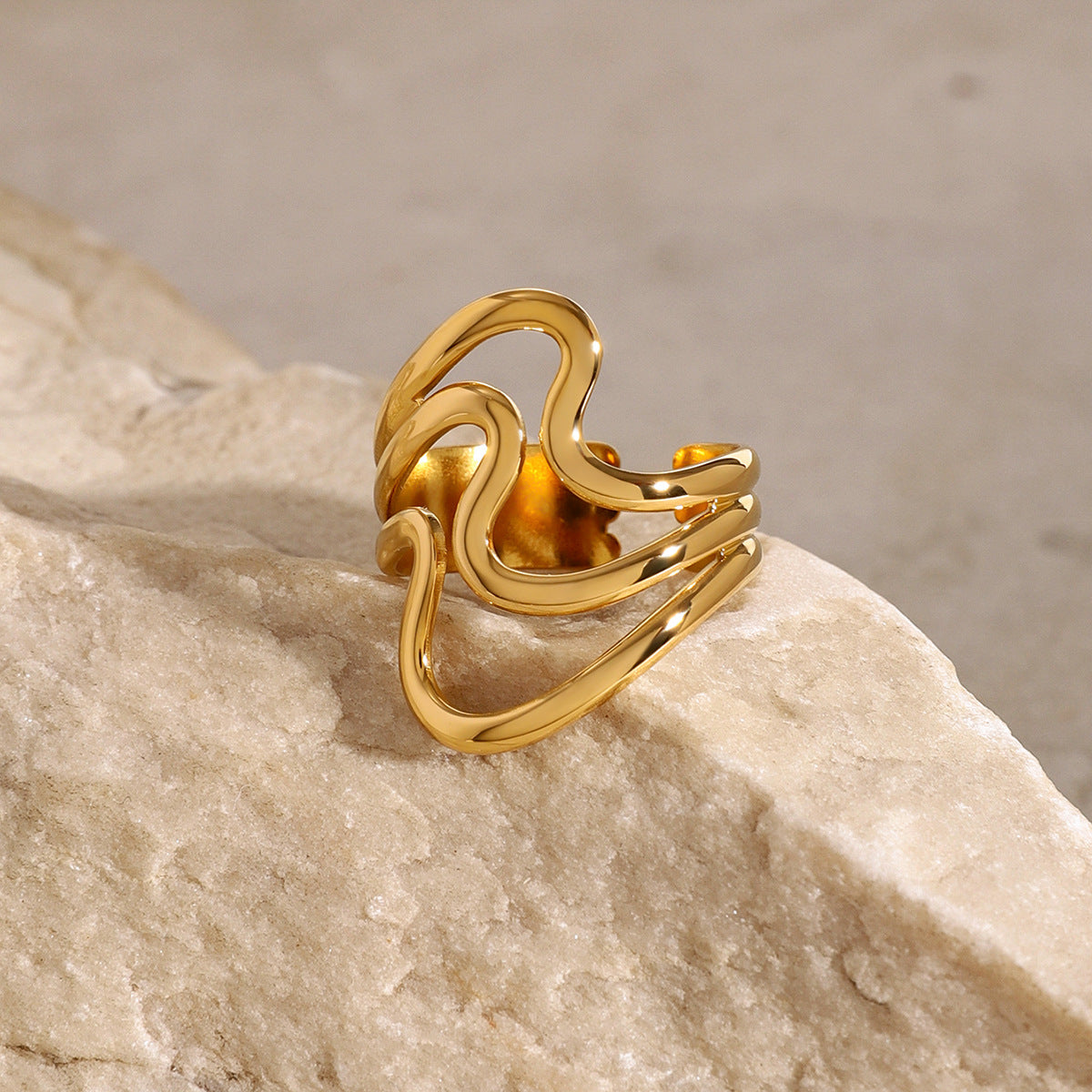 Gold Plated Geometric Stainless Steel Ring for Women